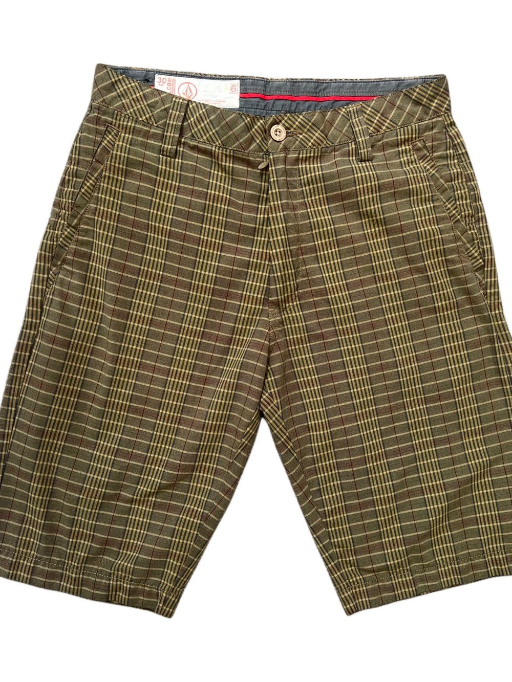 Men's Olive Plaid Volcom Workwear Shorts